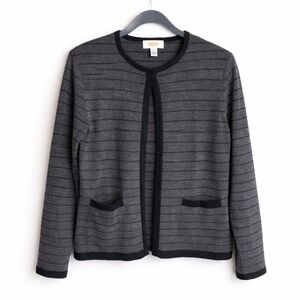 Talbots Wool Blend One Button Gray Black Stripe Cardigan Small